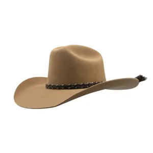 Chapeau de Cowboy Western 100% Laine Pour Hommes Femmes Vintage Large Bord Outback Fedora Chapeau en Feutre Avec Décor de Bande Tissée