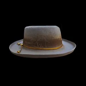 Pork pie wool felt hat in light grey with brown gradient and gold rope trim decoration