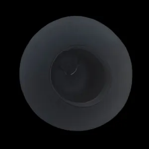 Vue de dessus du chapeau en feutre de laine gris foncé avec bord large et bandeau