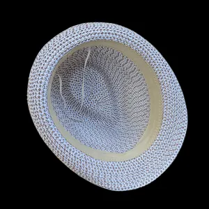 Detail of the woven sun hat interior showing the sweatband and adjustable drawstring