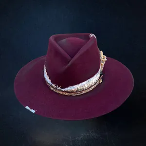 Women Vintage Wool Fedora Hat With Leopard Print Ribbon Band Wide Brim Retro Bohemain Style Felt Party Hat Wine Red