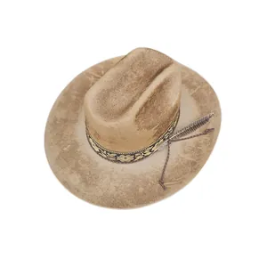 Vintage French wool felt fedora with jacquard ribbon and feather decoration