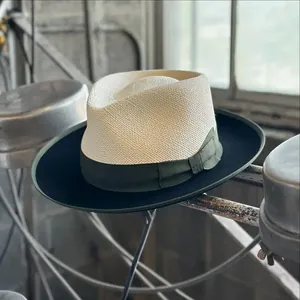 Spliced Wool Felt Panama Fedora Jazz Hat With Ribbon Bow Wide Brim Sun Beach Hat For Men Women Fashion Commute