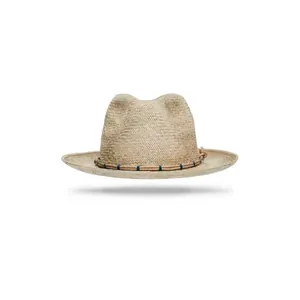 Fashionable handmade straw sun hat for women with minimalist rope band and blue stitching