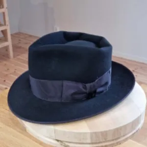 Deep Blue Wool Fedora Hat For Women With Bow Ribbon Decoration Elegant Wide Brim Winter Fall Fashion Sunshade Hat