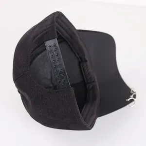 Black hip-hop baseball cap with silver rings and adjustable snapback closure