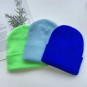Bonnets en tricot en vert citron, bleu clair et bleu roi pour la chaleur hivernale