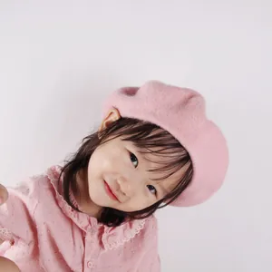 Pink wool beret for kids with soft texture and classic design for autumn and winter