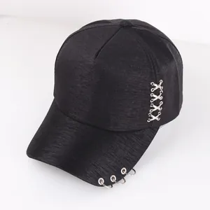 Hip Hop Baseball Cap With Metal Rings And Cross Buckles Punk Streetwear Sun Hat Adjustable Polyester Duck Tongue Cap Unisex