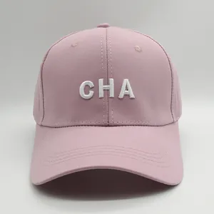 Gorra de béisbol de algodón rosa con bordado CHA blanco y visera curva para mujer