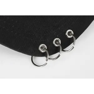 Classic black cotton baseball cap featuring three silver metal rings on the brim