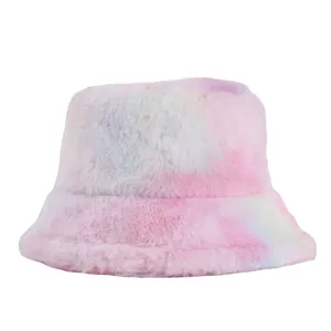 Bob en peluche tie-dye arc-en-ciel pour femme en fausse fourrure rose et violette