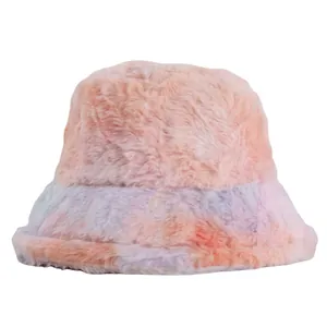 Chapeau bob en peluche tie-dye arc-en-ciel en fausse fourrure chaude pour automne et hiver