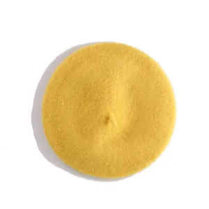Classic bright yellow wool beret for girls with a vintage French pumpkin hat design