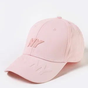 Pink NY baseball cap with 3D embossed logo and stylish curved brim for women