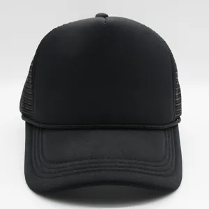 Classic black mesh trucker hat with sponge front panel and decorative rope detail