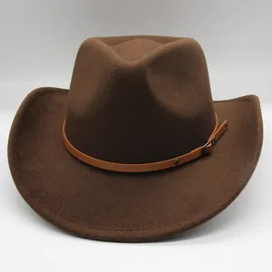 Western Vintage Cowboy Hat For Men Women Wide Brim Felt Fedora Hat With Faux Leather Belt Rivet Retro Sun Protection Cap