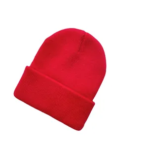 Bonnet en maille rouge vif pour enfants et adultes, accessoire d'hiver doux et chaud