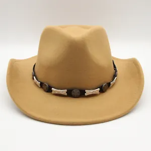 Chapeau de Cowboy Western Vintage Homme Femme Mélange Coton Polyester Feutre Avec Ceinture Étoile Métallique Large Bord Fedora Chapeau Extérieur