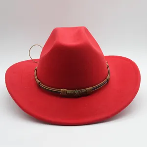 Ethnic style red western cowboy hat with wool felt finish and metal skull star badge