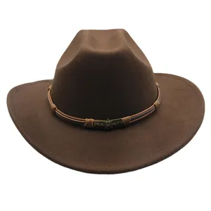 Classic brown wool felt western cowboy hat with braided cord and skull emblem