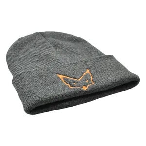 Bonnet en tricot gris foncé avec broderie renard orange, chapeau d'hiver chaud de ski