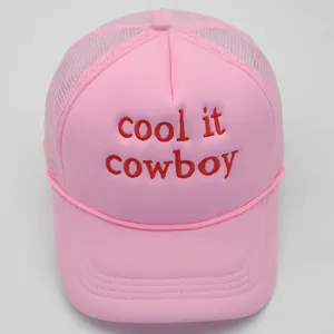 Women American Retro Pink Trucker Hat Cool It Cowboy Letter Embroidery Mesh Breathable Adjustable Sun Protection Baseball Cap