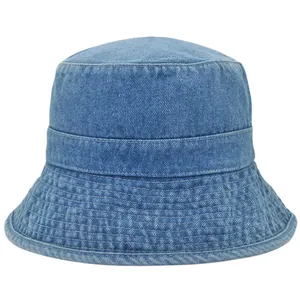 Classic light blue washed denim bucket hat with reinforced stitching for outdoor sun protection