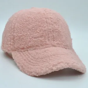 Pink lamb wool baseball cap for kids, thickened warm autumn winter fuzzy hat