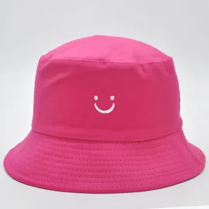 Cappello a Secchiello Unisex in 100% Cotone Con Ricamo Faccia Sorridente Cappello Parasole per Uomo Donna Viaggio All'aperto Streetwear