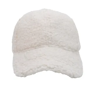Minimalist kids beige sherpa fleece baseball cap with thick warm lining for winter
