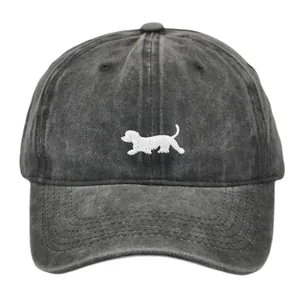 Puppy Embroidery Washed Cotton Baseball Cap Vintage Distressed Adjustable Sunshade Hat For Men Women Casual Outdoor Peaked Cap