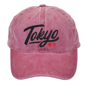 Gorra de béisbol vintage de algodón lavado rojo ladrillo con bordado de Tokyo