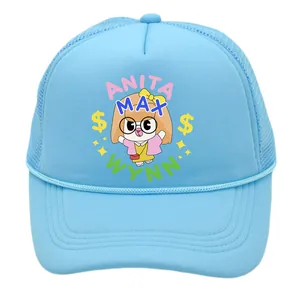 Détail de la casquette trucker Anita Max Wynn bleu ciel avec filet et motif dessin animé
