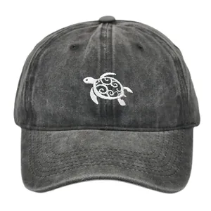 Vintage Washed Cotton Baseball Cap Distressed Turtle Embroidery Sun Hat Adjustable Outdoor Casual Dad Hat For Men Women