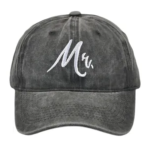 Charcoal grey washed cotton baseball cap featuring white Mr. embroidered cursive text