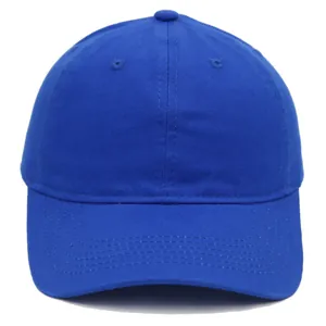 Classic royal blue cotton baseball cap with six-panel design and curved brim for sun protection