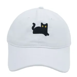 Cappello da Baseball con Ricamo Gatto Nero Cartone Animato Casuale Cotone Regolabile Cupola Morbida Tesa Curva Parasole per Estate Esterna Viaggio Unisex