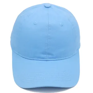 Macro detail of the sky blue cotton baseball cap showing ventilation eyelets and seams