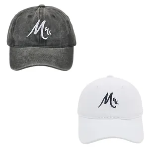 Mr Mrs Embroidered Washed Cotton Baseball Caps For Couples Adjustable Vintage Distressed Dad Hat Wedding Gift For Men Women