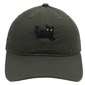 Berretto da baseball in cotone grigio scuro con ricamo di gatto nero per esterni