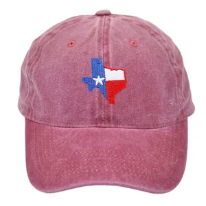 Berretto da baseball vintage bordeaux con ricamo bandiera del Texas in cotone lavato