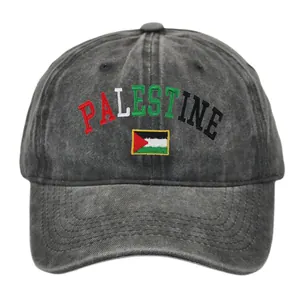 Vintage washed charcoal baseball cap featuring Palestine embroidery and flag design