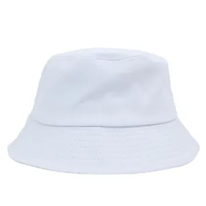 Classic white cotton bucket hat for outdoor sun protection with durable stitched brim