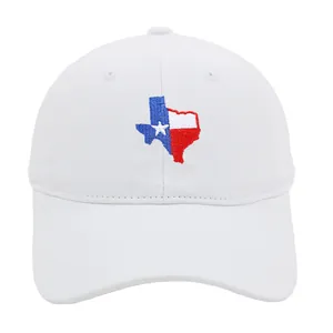Berretto da baseball in cotone bianco con ricamo mappa del Texas e classica calotta morbida