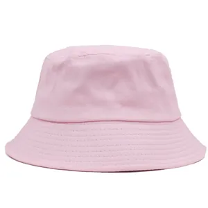 Classic pale pink cotton bucket hat with a flat top and reinforced stitched brim design