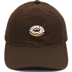 Casquette de baseball marron foncé en coton avec broderie donut et visière courbée sport