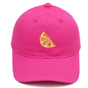 Casquette de baseball rose en coton avec broderie d'orange et couronne souple