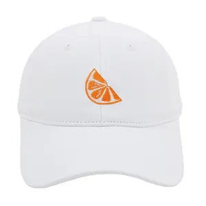Casquette de baseball blanche en coton avec broderie tranche d'orange et toit souple
