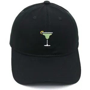 Black cotton baseball cap with green Margarita cocktail embroidery for summer sun protection